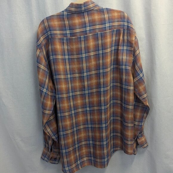 Robert Talbott Size Large Orange/Blue Plaid Button Down in 100% Linen - Picture 5 of 16